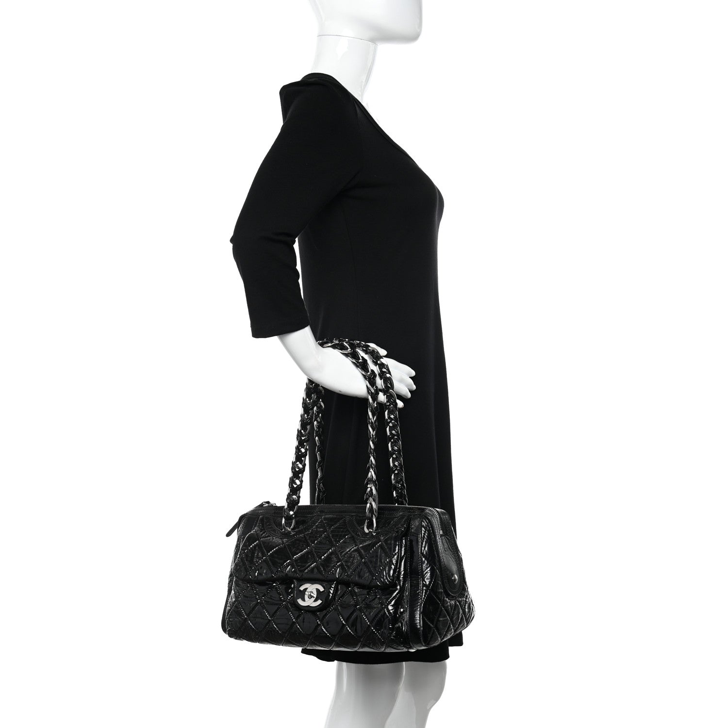 Chanel Patent Quilted Day Glo Flap Bag Black 2 of 22