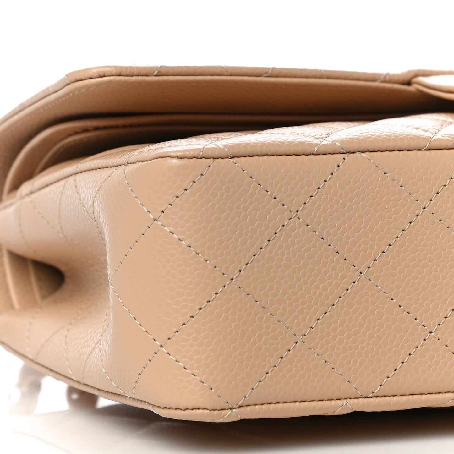 Caviar Quilted Medium Double Flap Beige