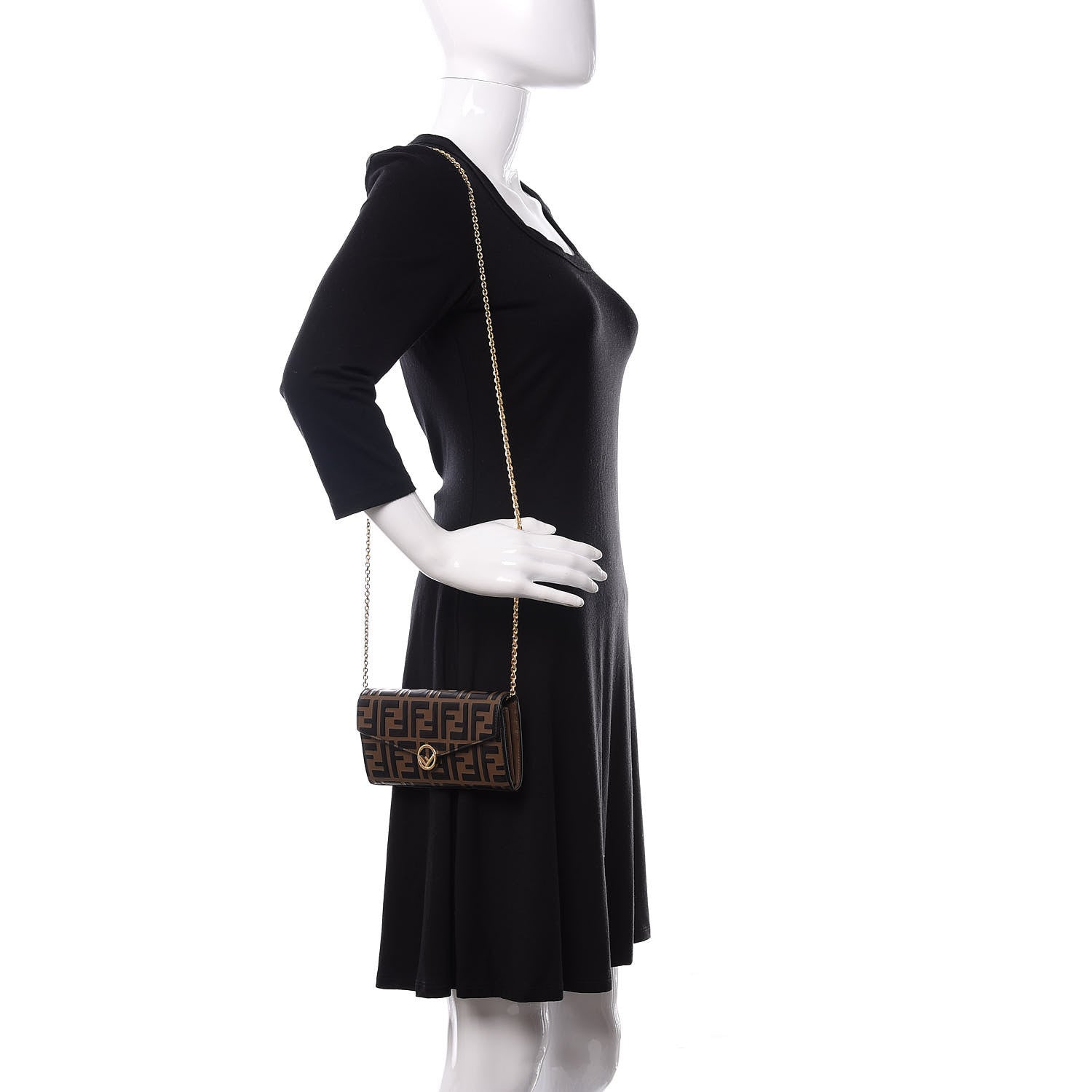 Fendi Vitello Soft F is Fendi Bi-Color FF 1974 Embossed Continental Envelope Wallet On Chain Maya Black 2 of 11