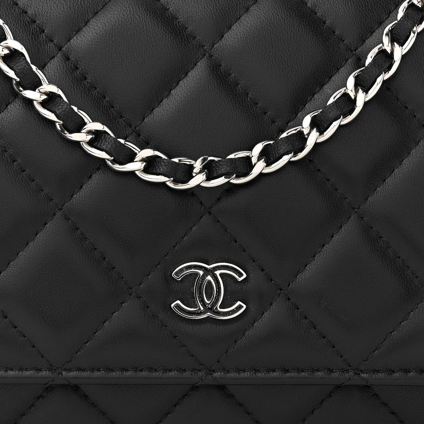 Lambskin Glitter Quilted Wallet On Chain WOC Black