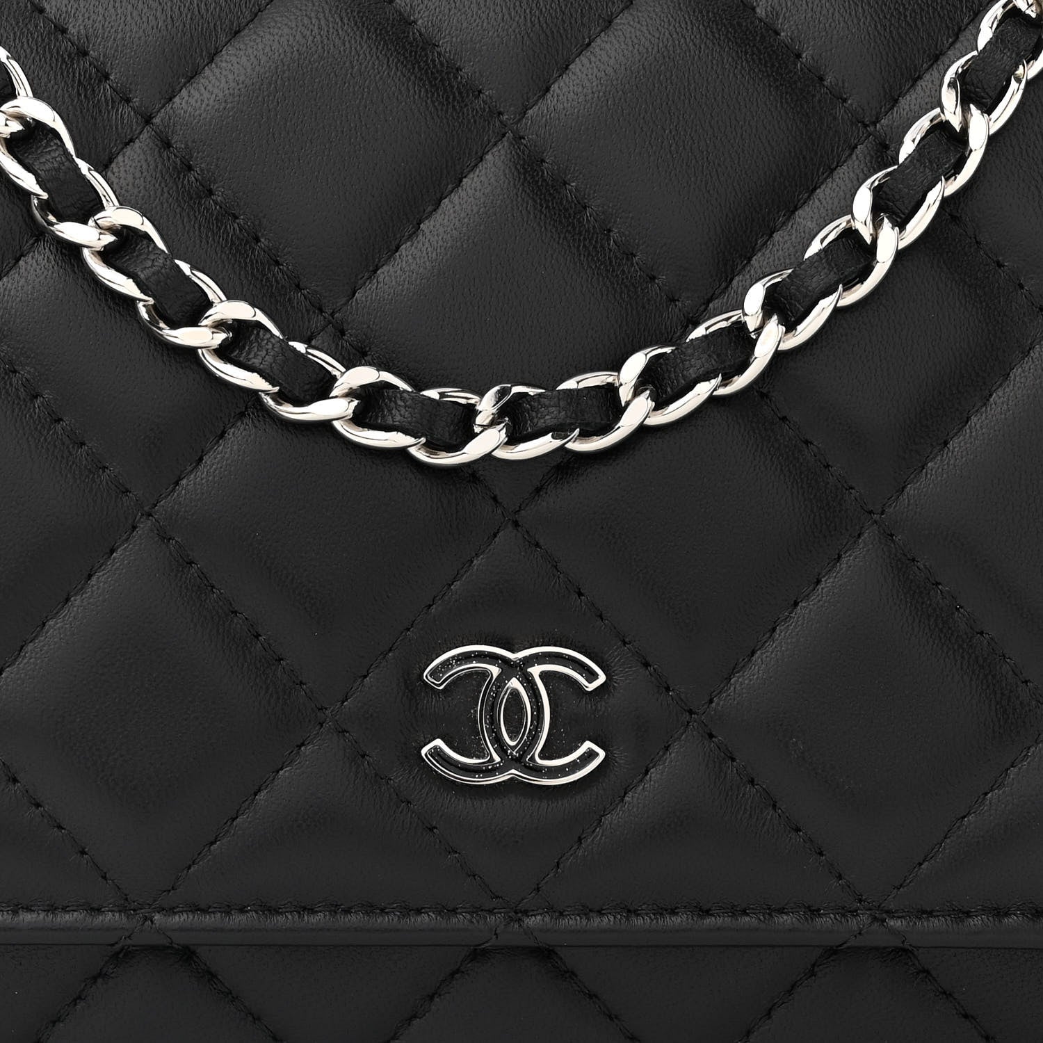 Chanel Lambskin Glitter Quilted Wallet On Chain WOC Black 9 of 11