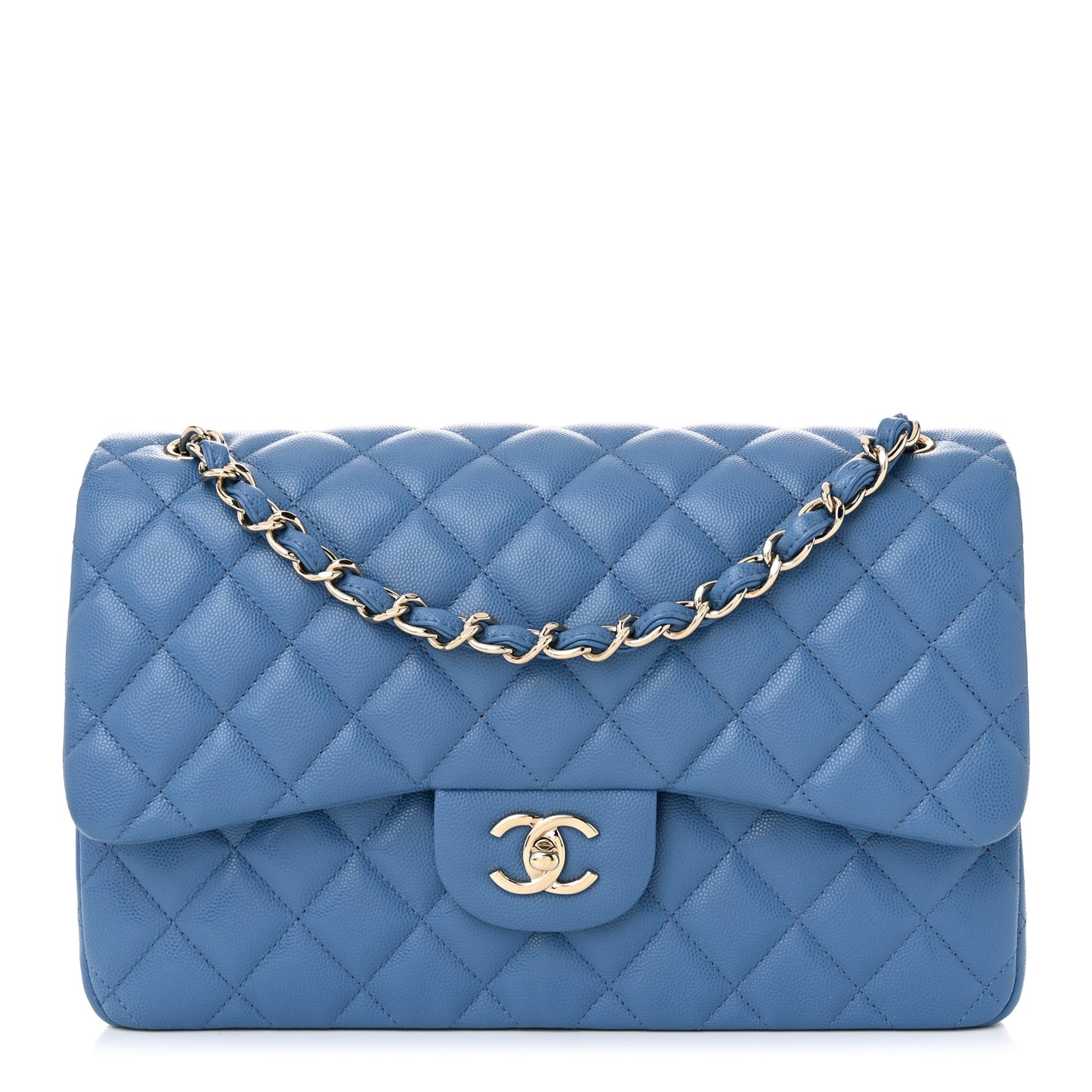 Caviar Quilted Jumbo Double Flap Blue