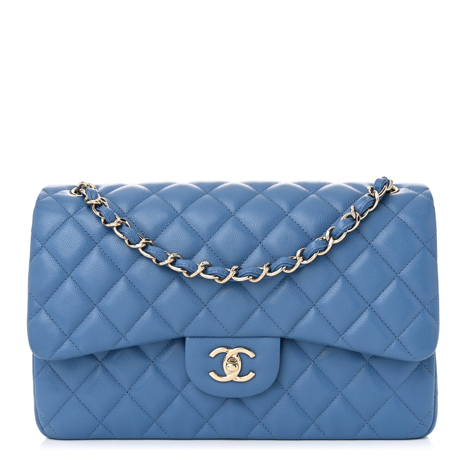 Chanel Caviar Quilted Jumbo Double Flap Blue 1 of 10