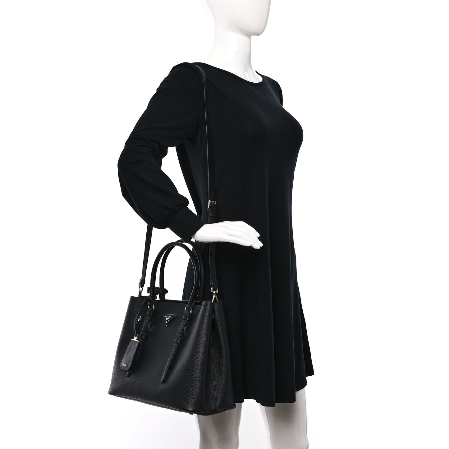 Saffiano Cuir Medium Double Handle Tote Black