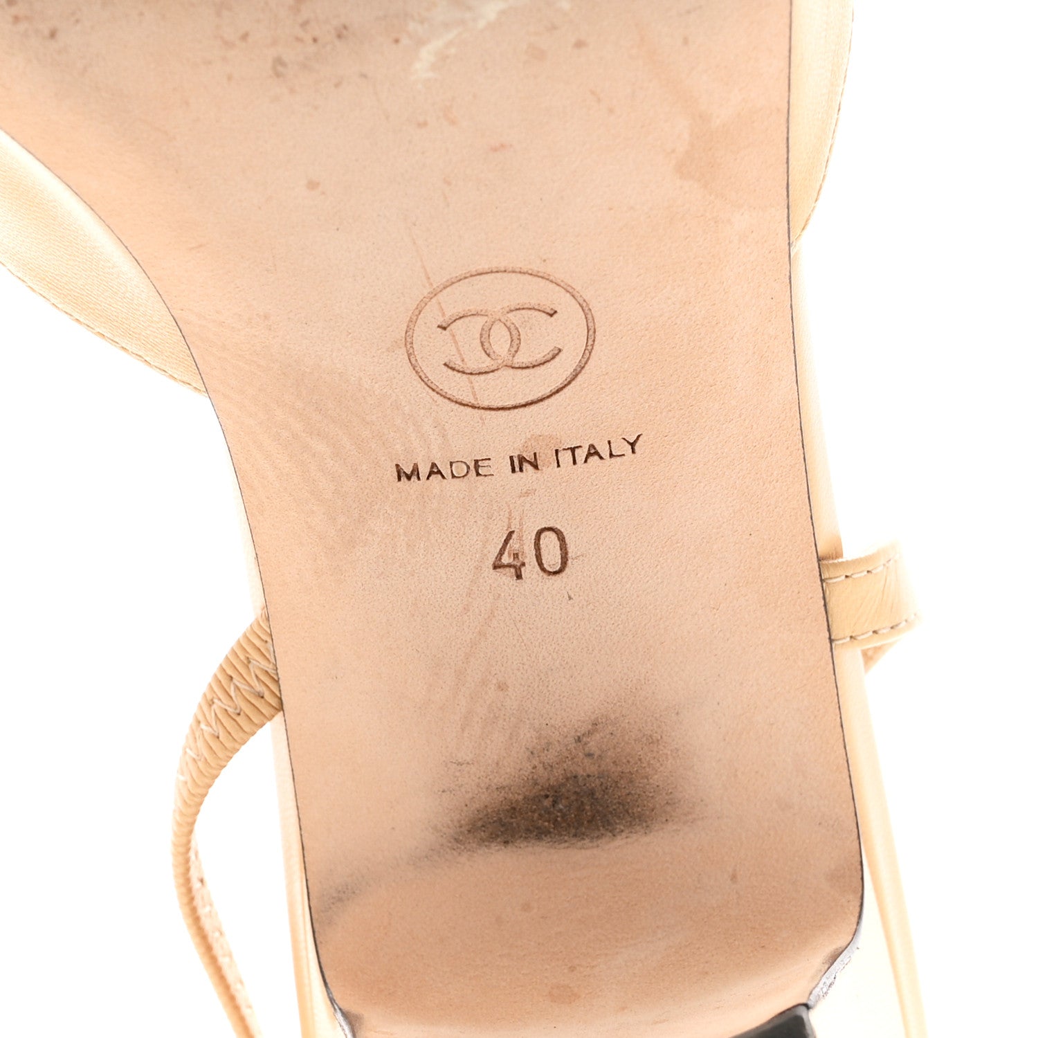 Chanel Goatskin Grosgrain Cap Toe CC Slingback Pumps 40 Beige Black 7 of 10