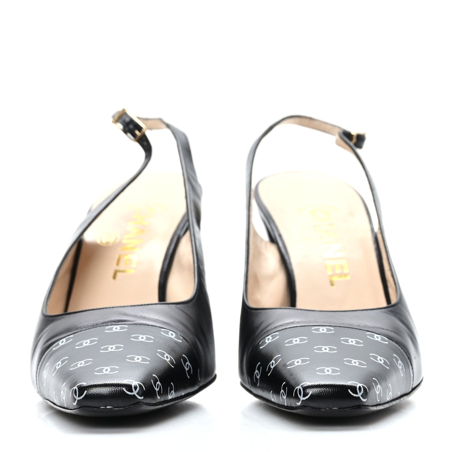 Chanel Lambskin Printed CC Cap Toe Slingback Pumps 38 Black 2 of 7