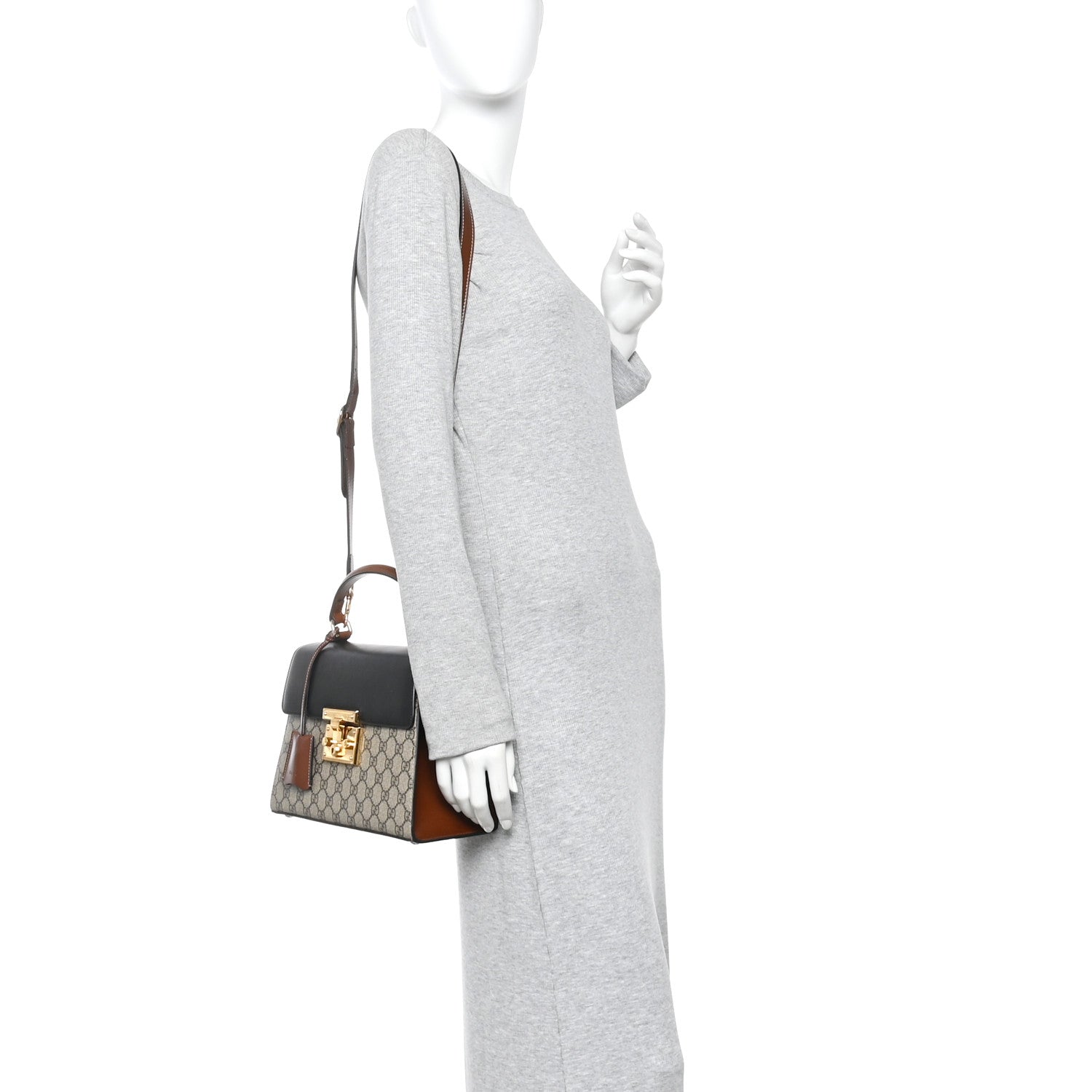 Gucci GG Supreme Monogram Calfskin Small Padlock Top Handle Bag Beige Black Cuir 2 of 10