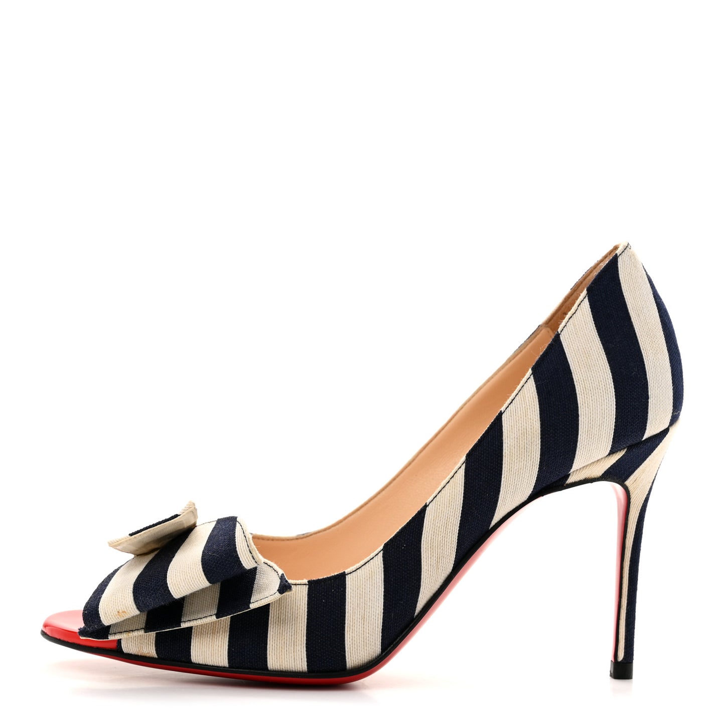 Canvas Striped Just Soon 85 Peep Toe Pumps 35.5 Navy White
