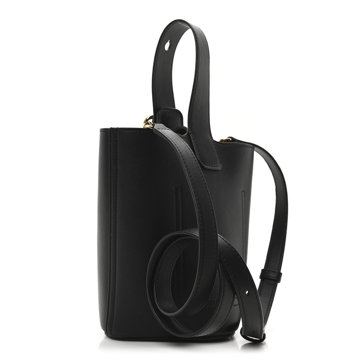Soft Grained Calfskin Mini Pebble Bucket Bag Black