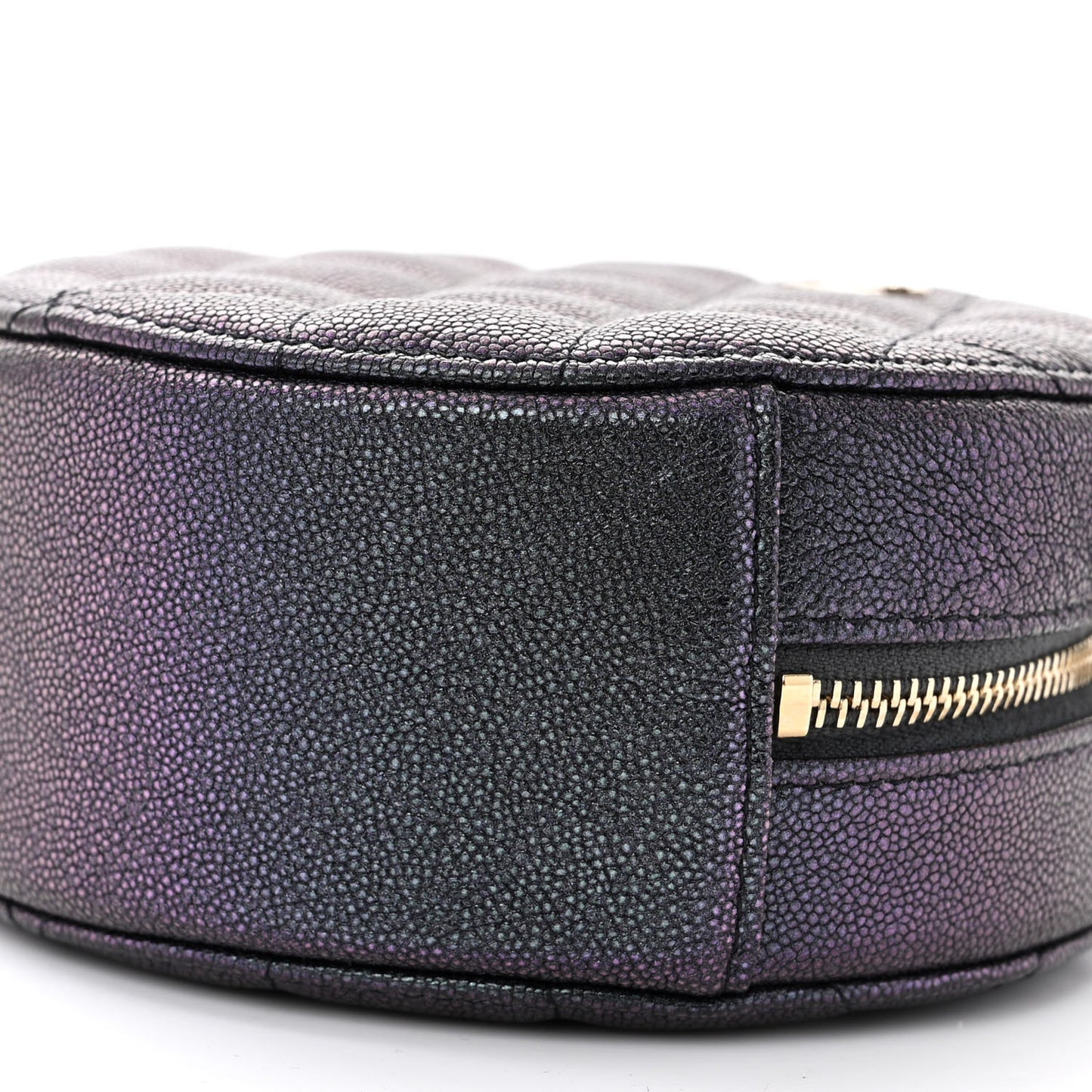 Iridescent Caviar Quilted Round Clutch With Chain Black