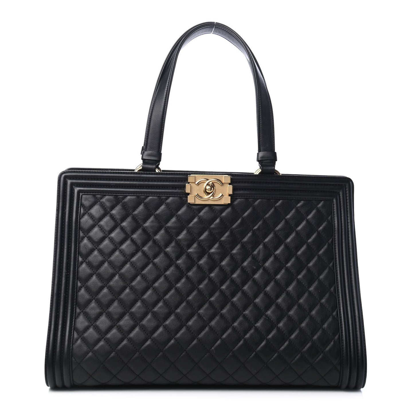 Calfskin Quilted Boy Shopping Tote Black