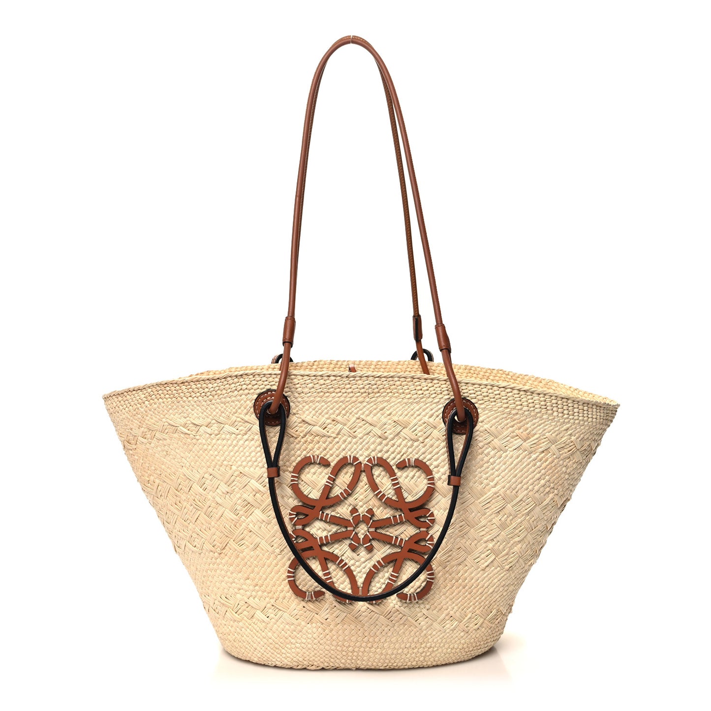 Iraca Palm Calfskin Medium Anagram Basket Bag Natural Tan