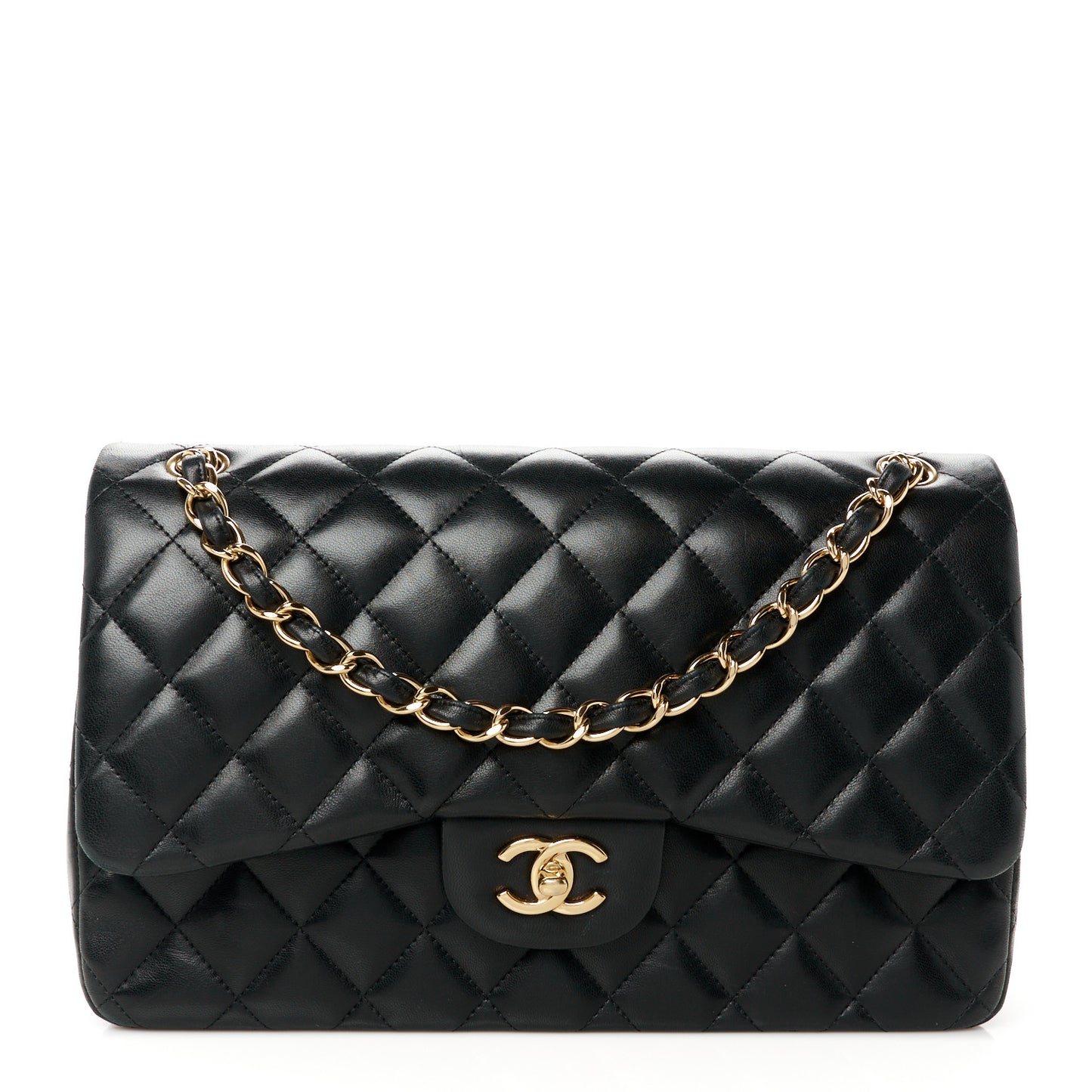 Lambskin Quilted Jumbo Double Flap Black