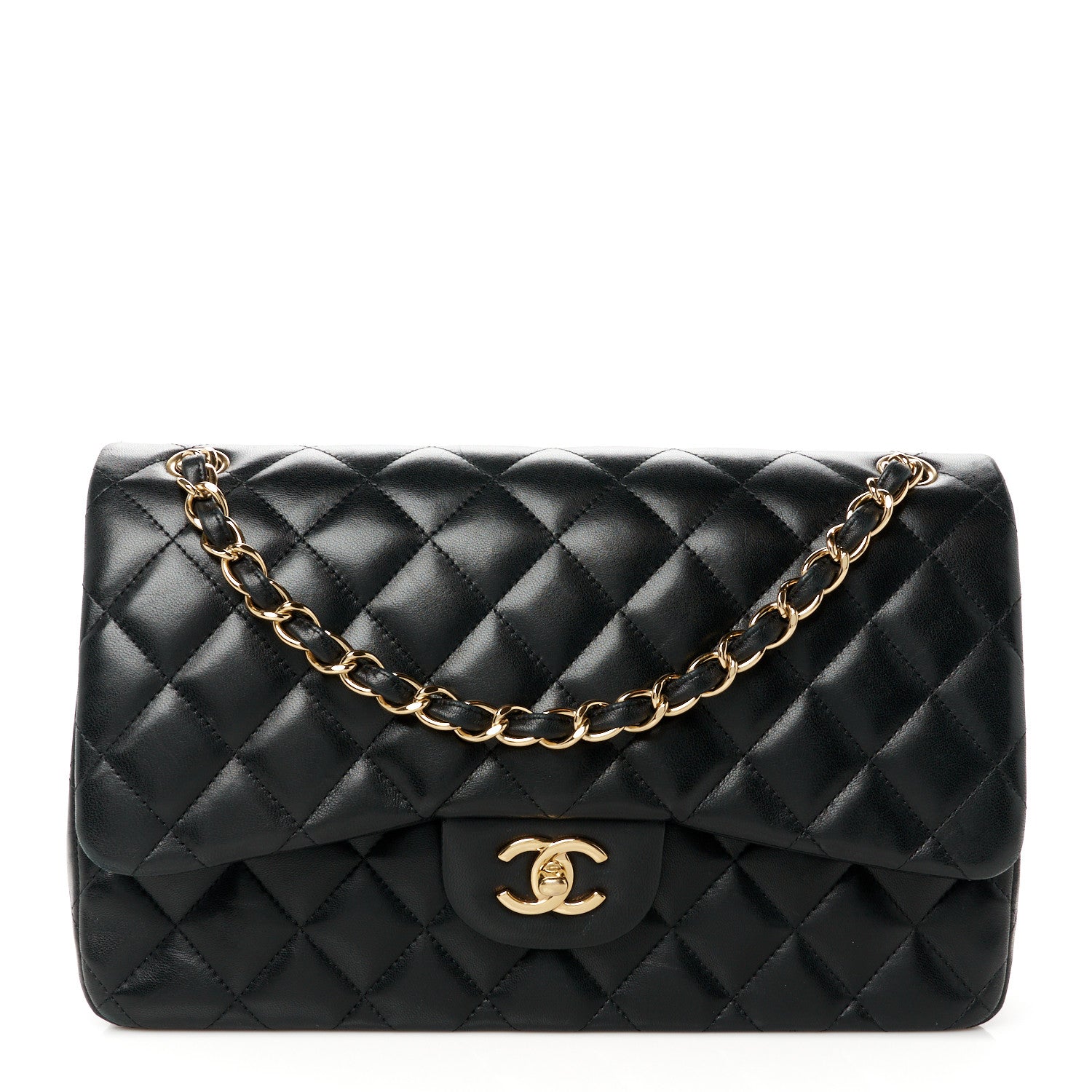 Chanel Lambskin Quilted Jumbo Double Flap Black 1 of 11