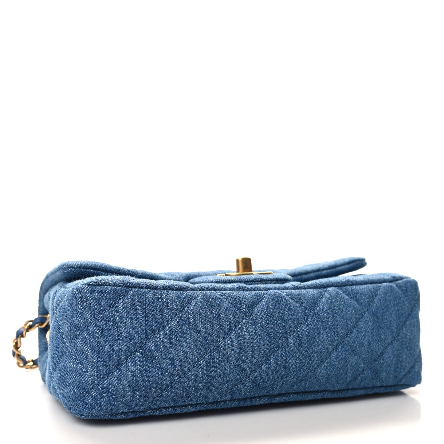 Denim Quilted Mini Pearl Crush Rectangular Flap Blue