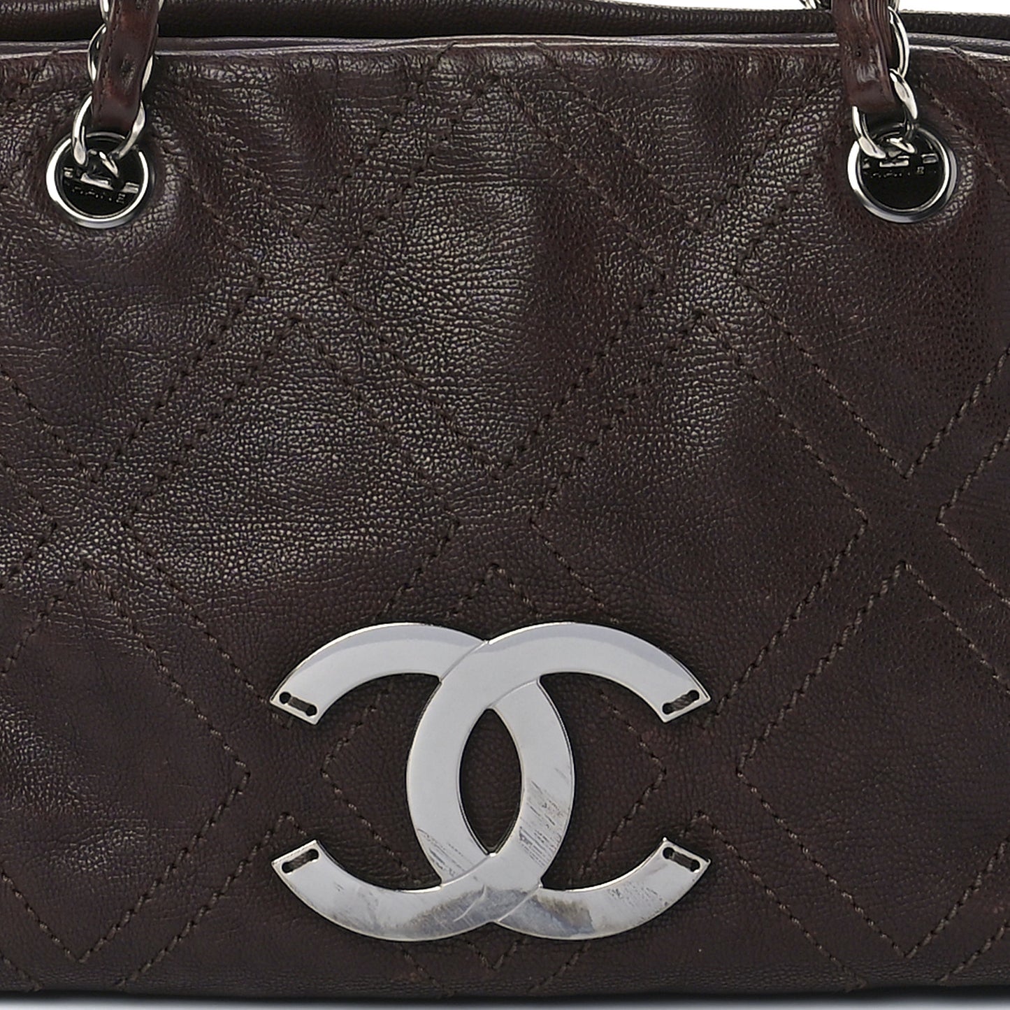 Calfskin Large Diamond Stitch Tote Brown