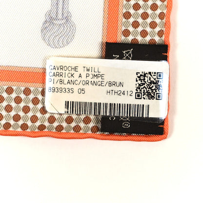 Hermes Silk Carrick a Pompe Pocket Square White Orange Brun 3 of 3