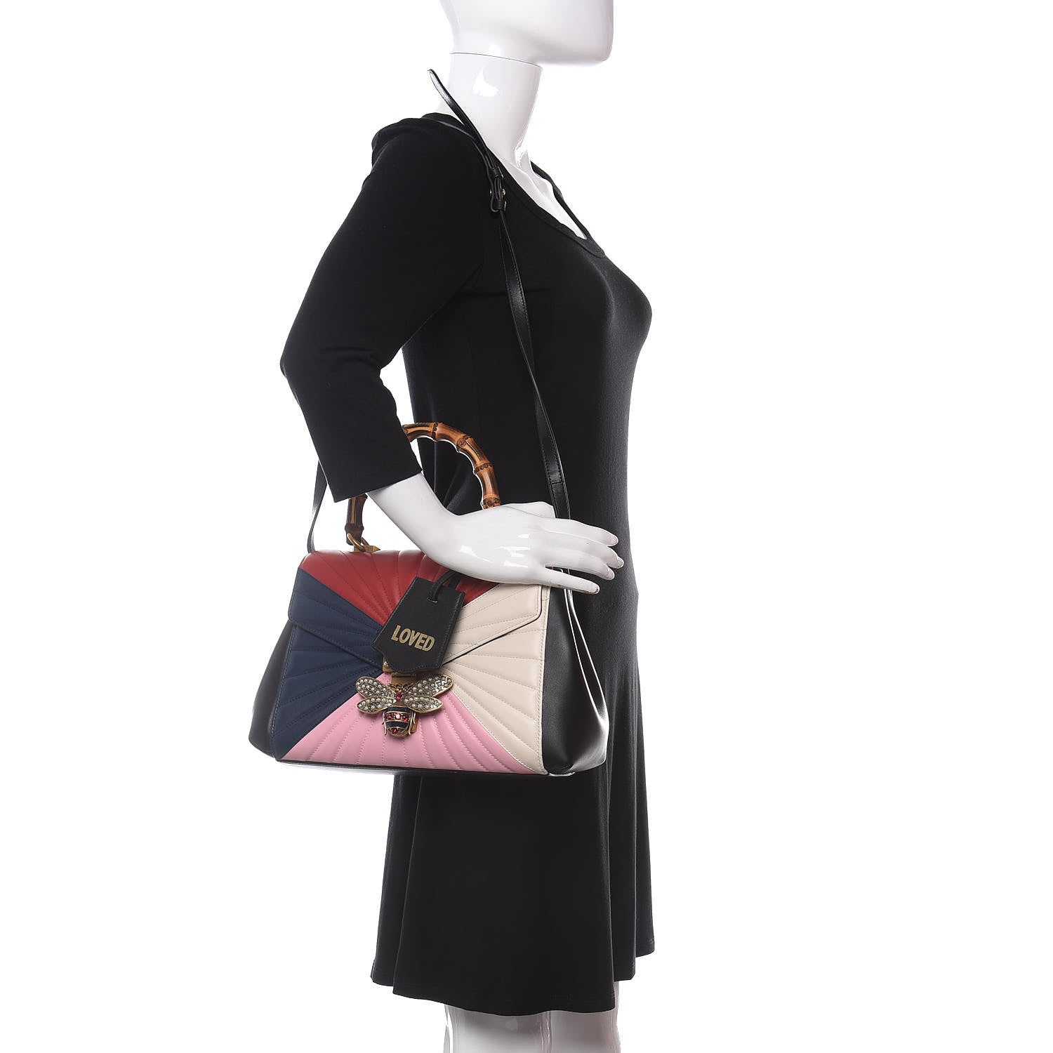 Gucci Calfskin Bamboo Trapuntata Queen Margaret Top Handle Bag Blue Agata Hibiscus Red Mystic White Sugar Pink 2 of 9