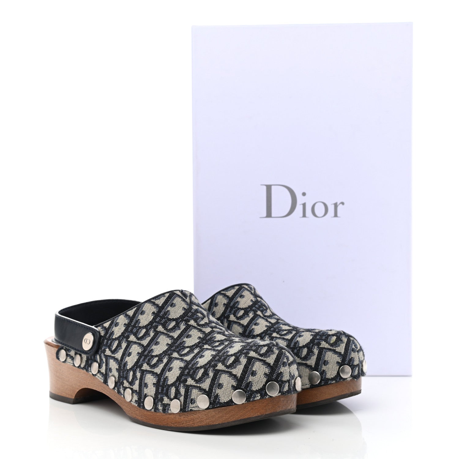 Christian Dior Canvas Oblique Diorquake 20mm Slingback Clogs 38 Deep Blue 11 of 11