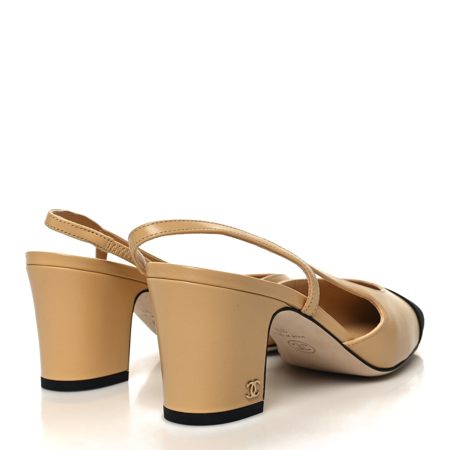 Goatskin Grosgrain Cap Toe CC Slingback Pumps 39 Beige Black