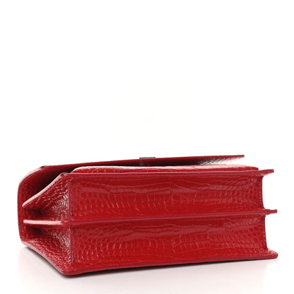 Saint Laurent Calfskin Crocodile Embossed Medium Monogram Sunset Rouge Eros 4 of 10