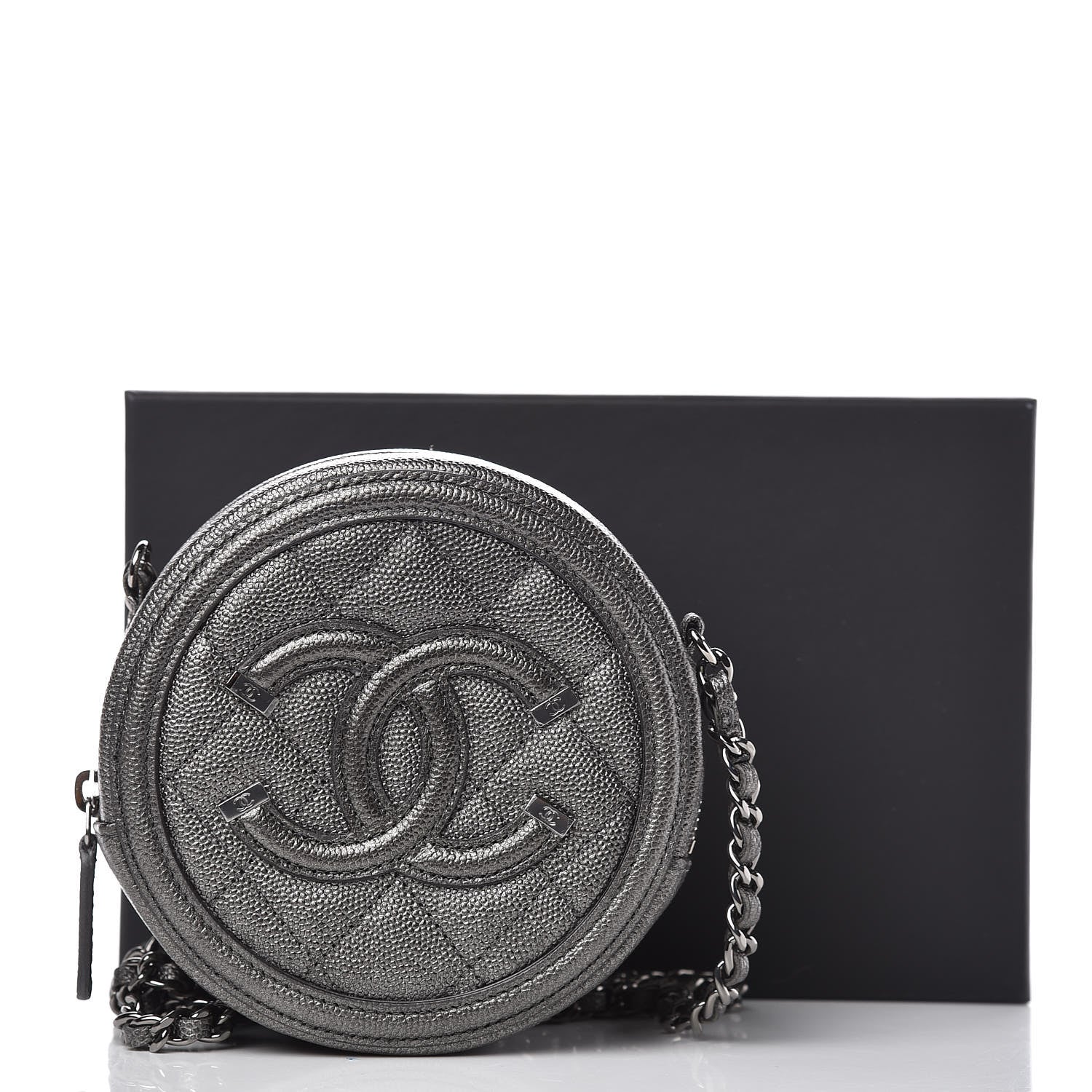 Chanel Metallic Caviar Quilted Round Filigree Crossbody Dark Silver 8 of 8