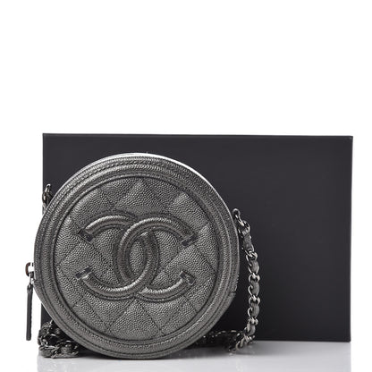 Chanel Metallic Caviar Quilted Round Filigree Crossbody Dark Silver 8 of 8