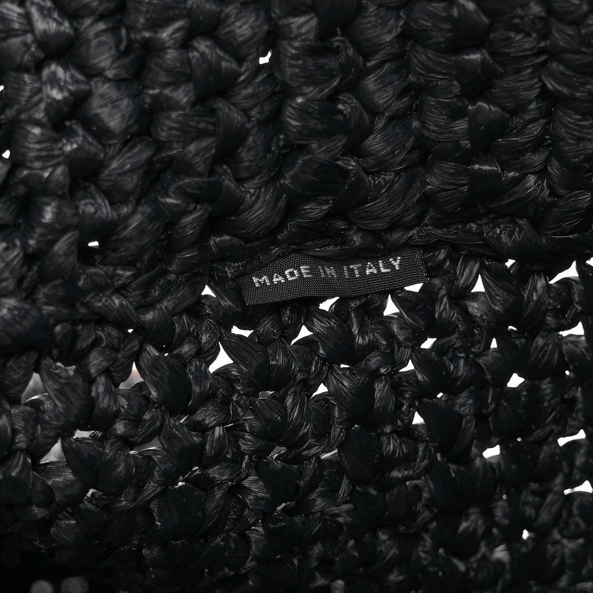 Yarn Raffia Effect Crochet Embroidered Small Logo Tote Black