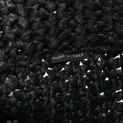 Prada Yarn Raffia Effect Crochet Embroidered Small Logo Tote Black 7 of 10