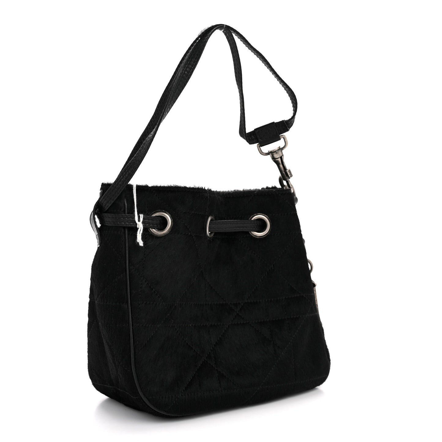 Pony Hair Cannage Drawstring Bag Black