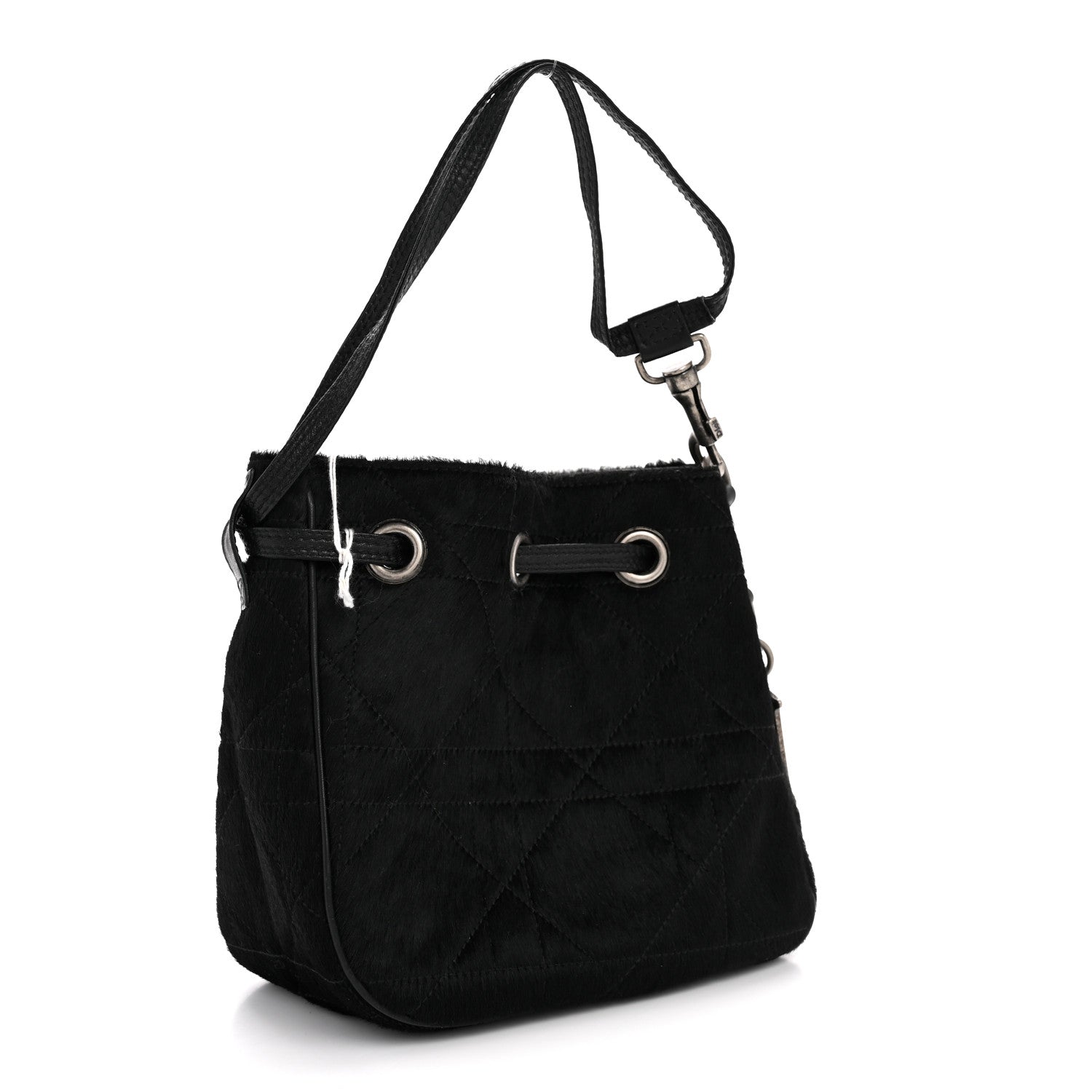 Christian Dior Pony Hair Cannage Drawstring Bag Black 3 of 12