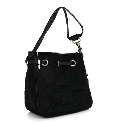 Christian Dior Pony Hair Cannage Drawstring Bag Black 3 of 12