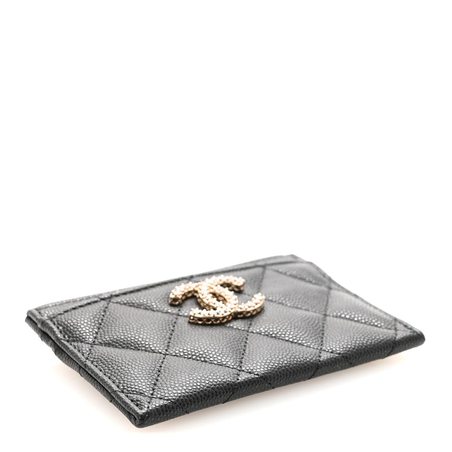 Caviar Quilted Crystal Card Holder Black