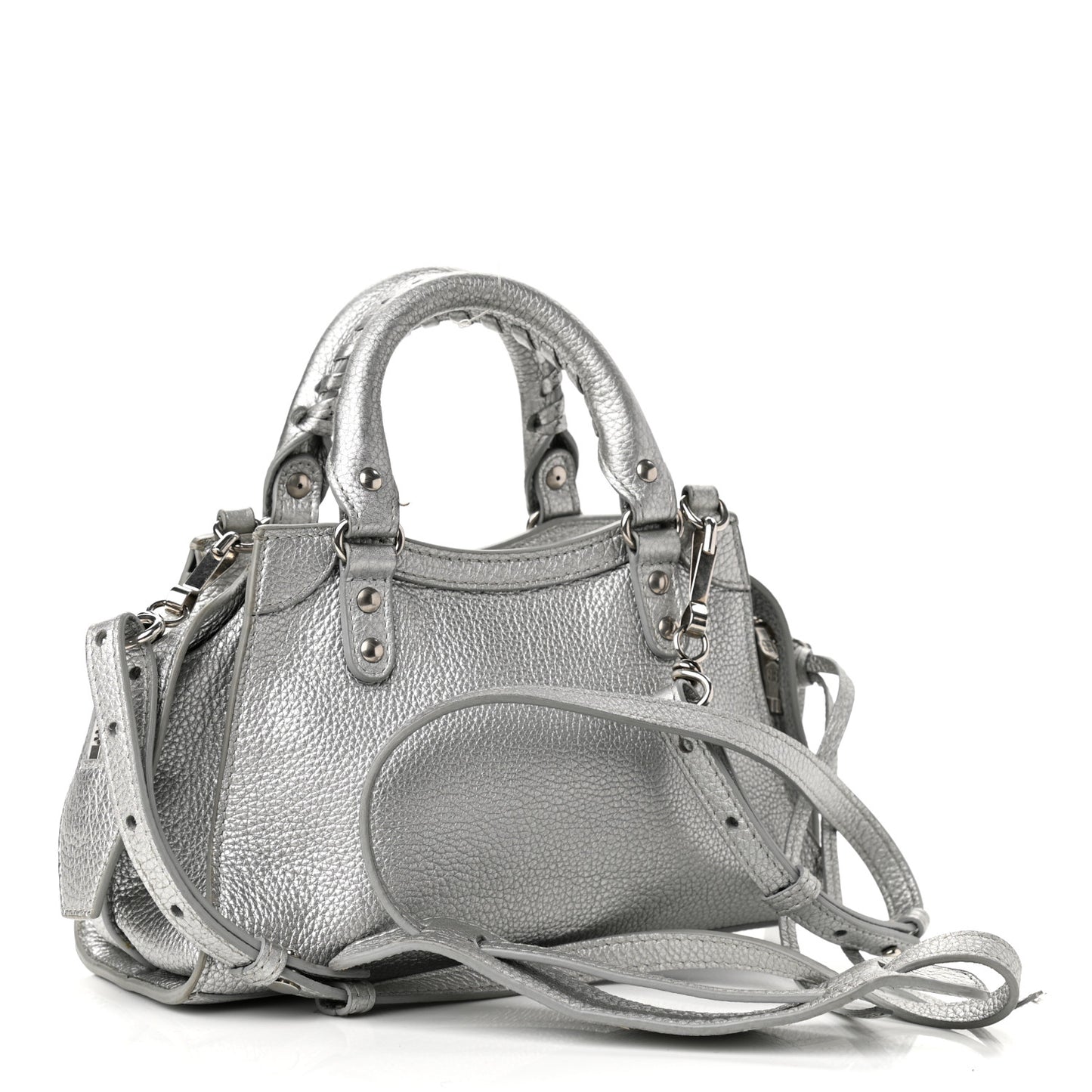 Metallic Grained Calfskin Neo Classic Silver Hardware Mini City Silver