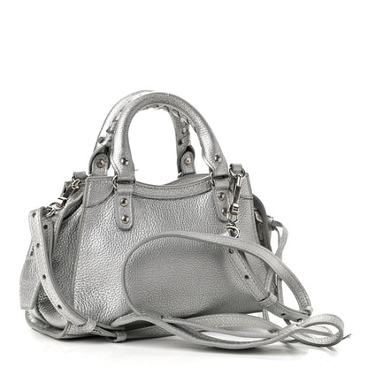 Balenciaga Metallic Grained Calfskin Neo Classic Silver Hardware Mini City Silver 3 of 15