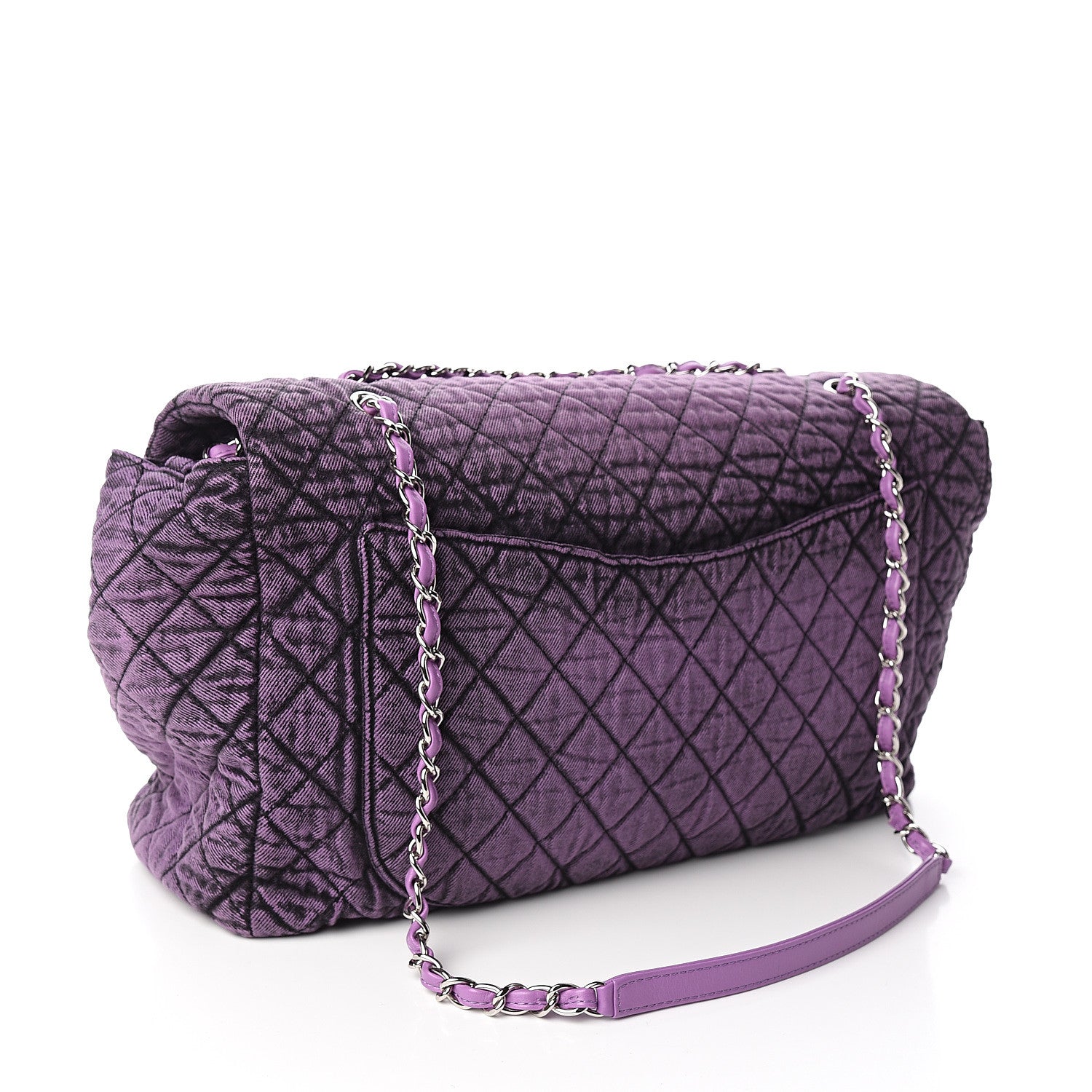 Chanel Denim Quilted Denimpression XXL Flap Purple Black 2 of 9