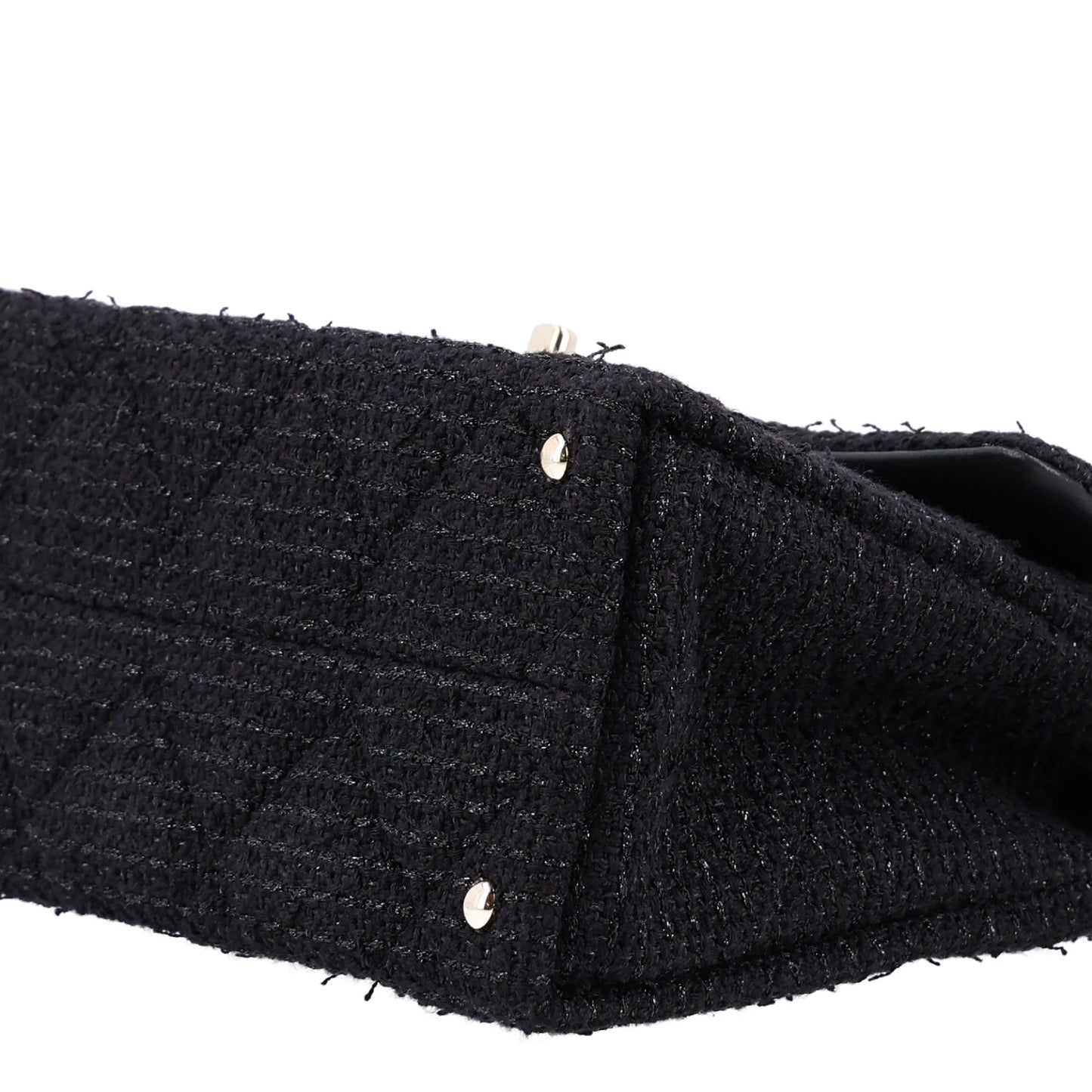 Tweed Quilted Medium Retro Twist Top Handle Flap  Black