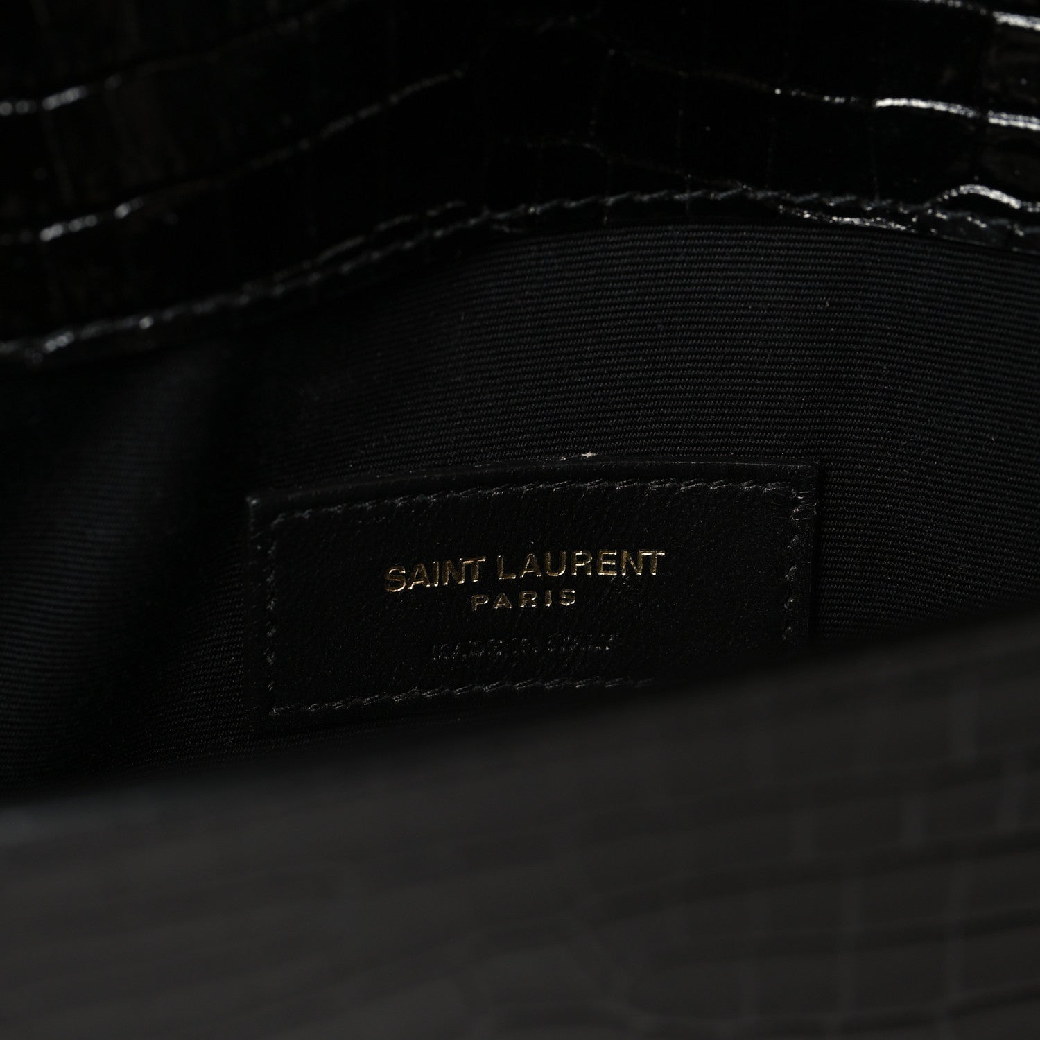 Saint Laurent Calfskin Crocodile Embossed Uptown Monogram Pouch Black 6 of 7