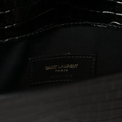 Saint Laurent Calfskin Crocodile Embossed Uptown Monogram Pouch Black 6 of 7