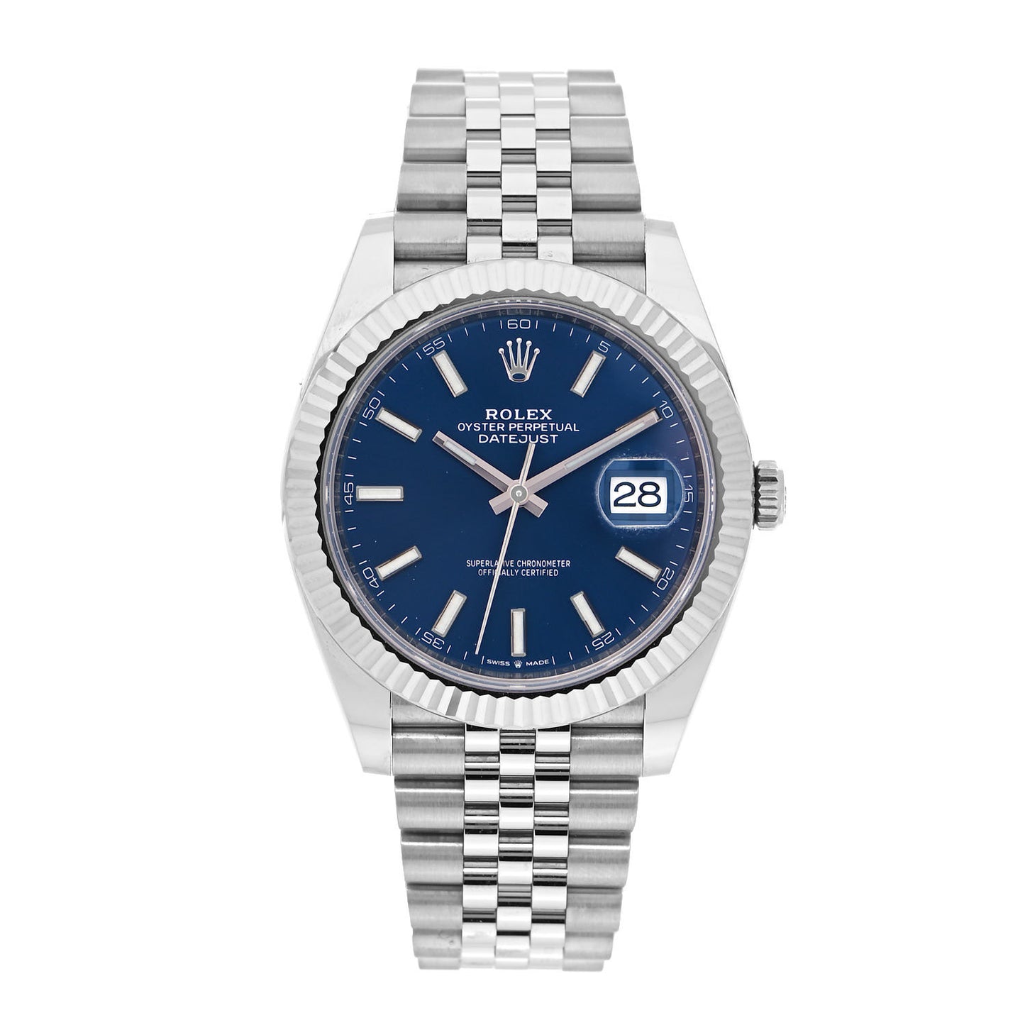 Stainless Steel 18K White Gold 41mm Oyster Perpetual Datejust Watch Bright Blue 126334
