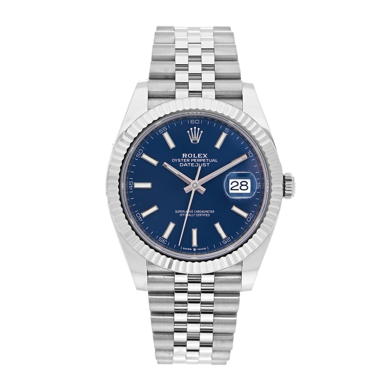 Rolex Stainless Steel 18K White Gold 41mm Oyster Perpetual Datejust Watch Bright Blue 126334 1 of 5