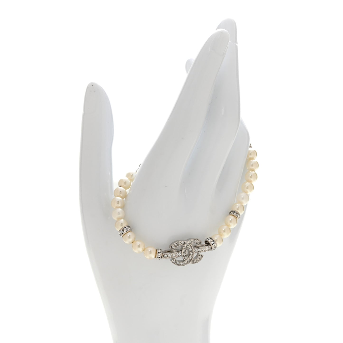 Pearl Crystal CC Bracelet White Silver