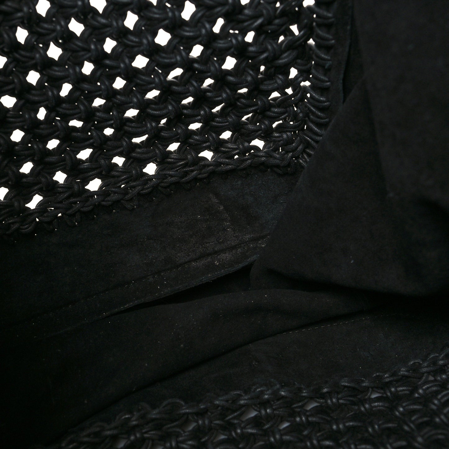 Calfskin Suede Large Macrame Tote Black