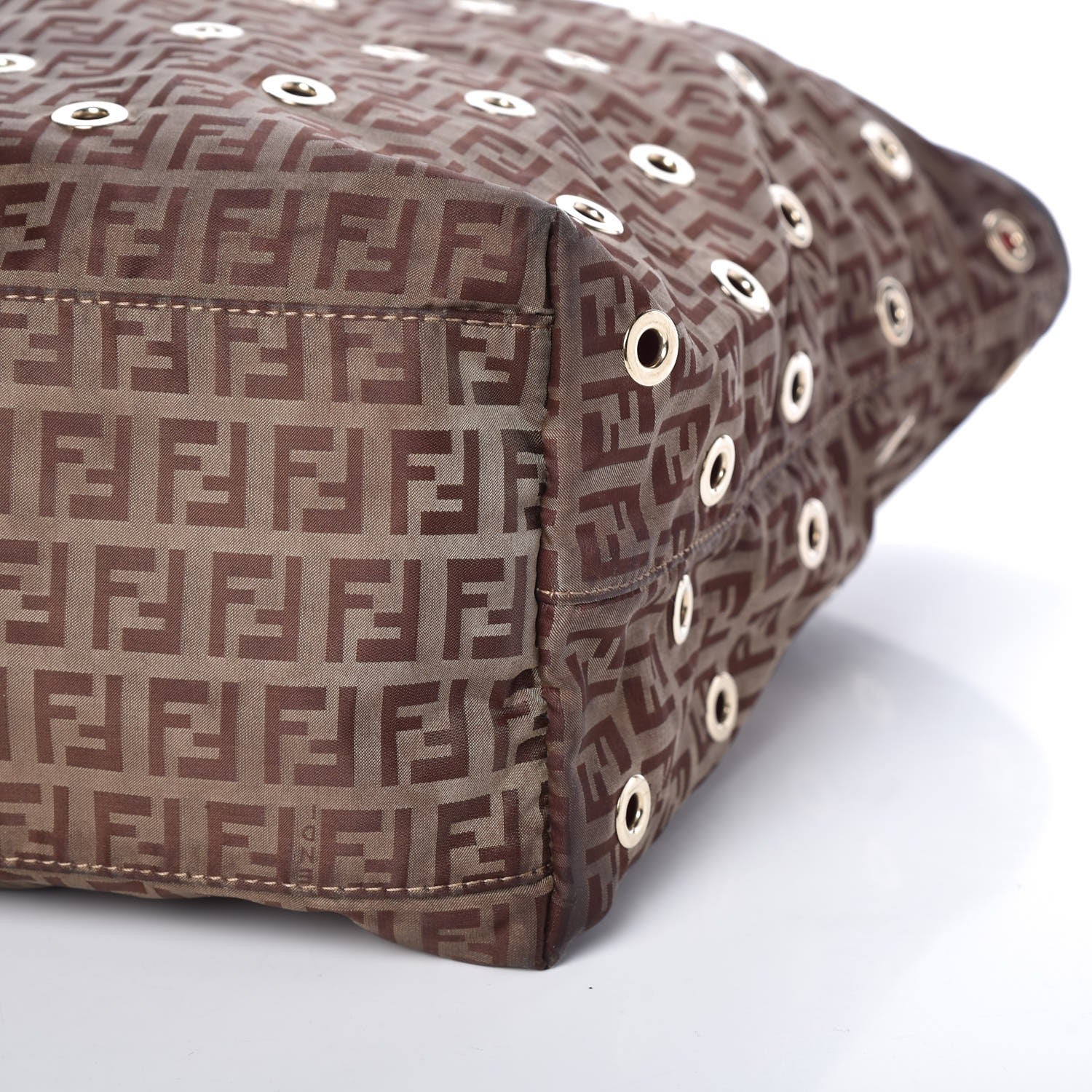 Fendi Nylon Zucchino Grommet Medium Roll Tote Mogano Panna Red Moro 11 of 12