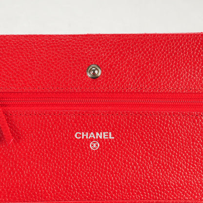 Chanel Caviar Quilted Wallet On Chain WOC Red 6 of 8