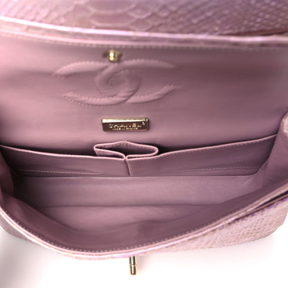 Chanel Metallic Snakeskin Medium Double Flap Purple 5 of 10