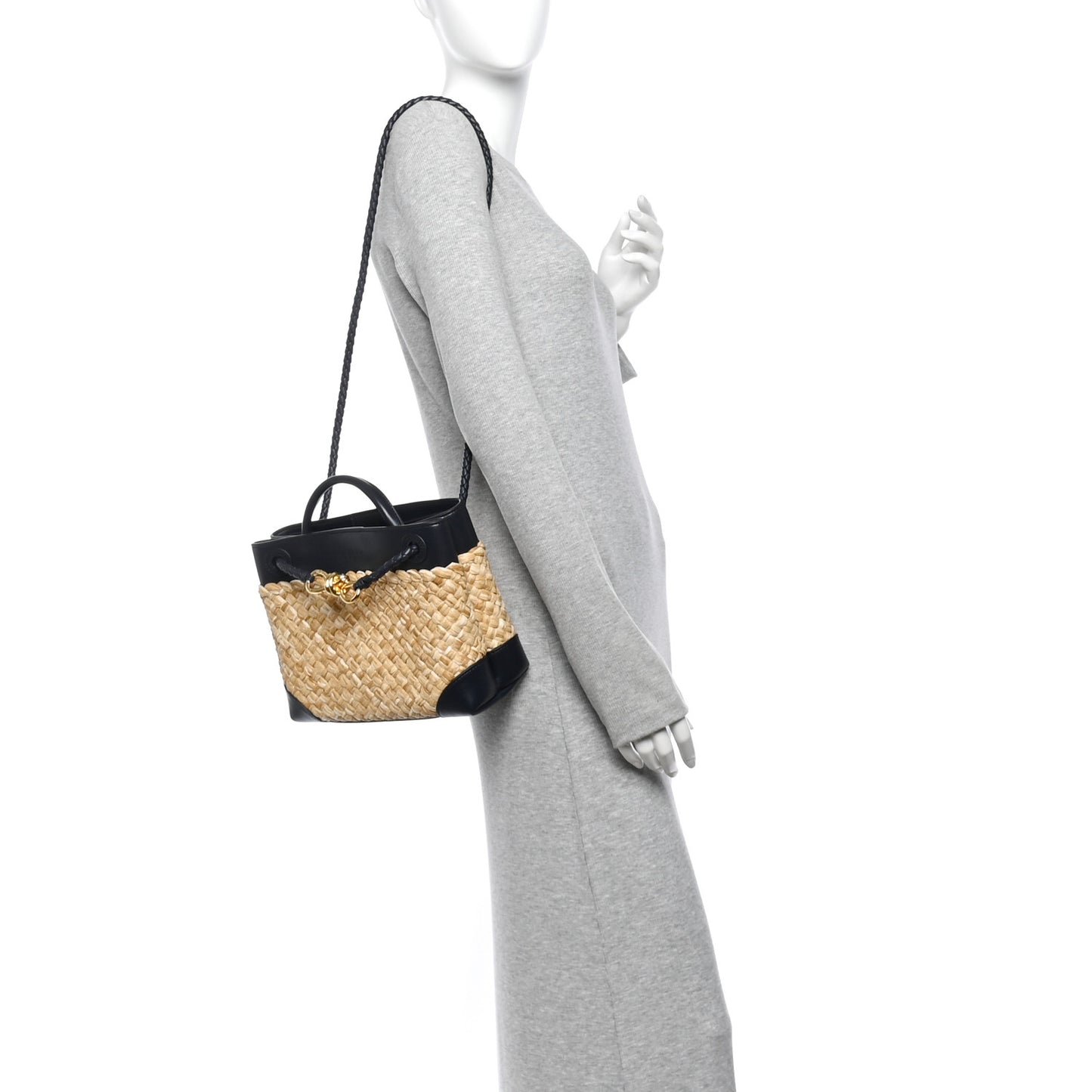 Raffia Lambskin Intrecciato Small Andiamo Shoulder Bag Natural Midnight