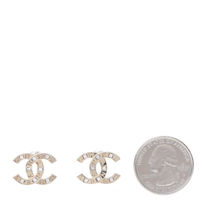 Chanel Crystal Metal CC Paris Button Stud Earrings Gold 2 of 5