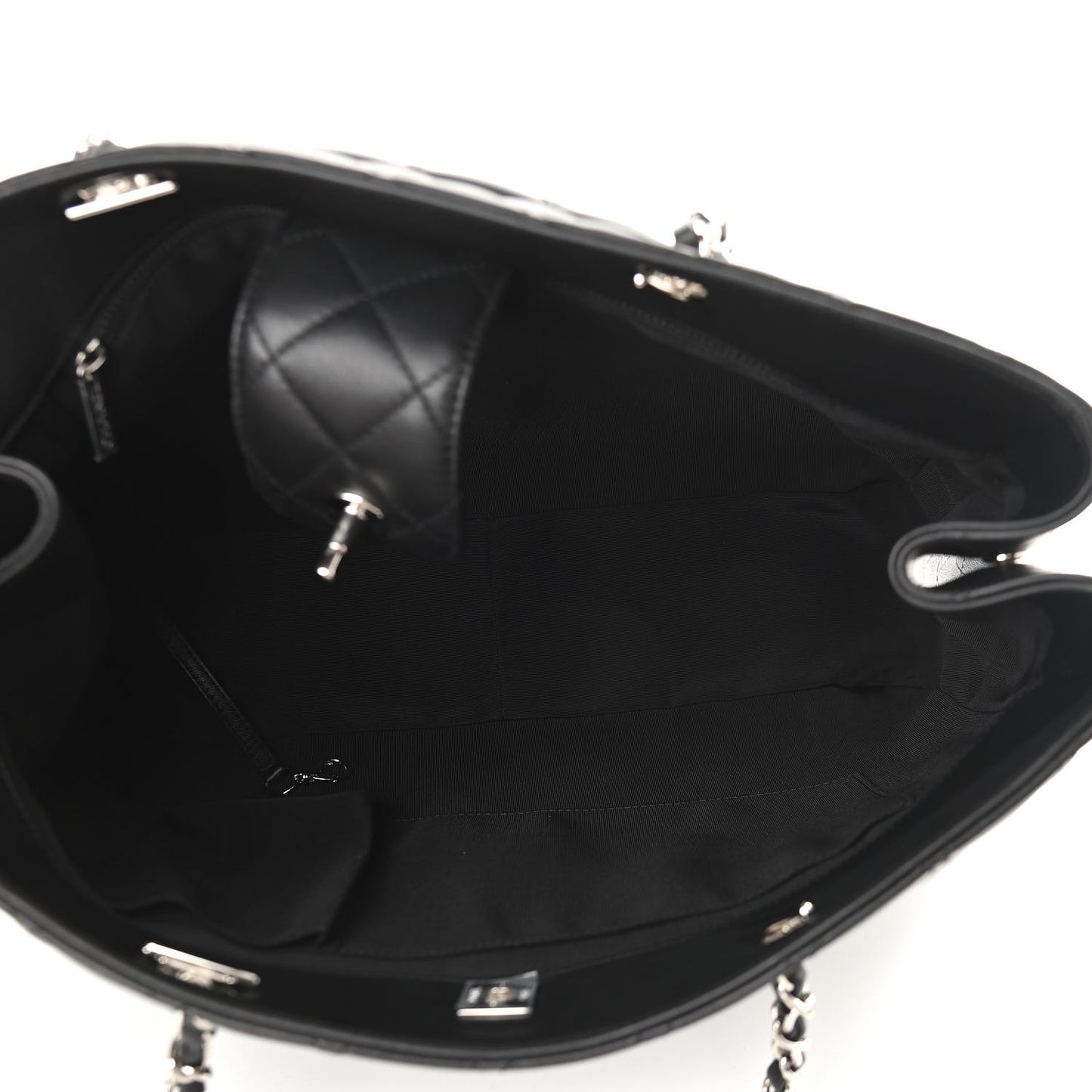 Caviar Quilted Large Turn Lock Shopping Tote Black