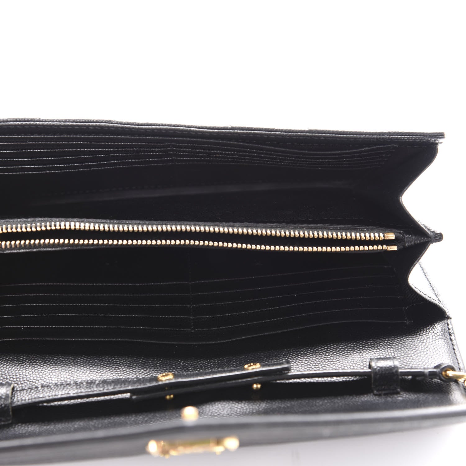 Saint Laurent Grain De Poudre Matelasse Chevron Monogram Chain Wallet Black 5 of 10